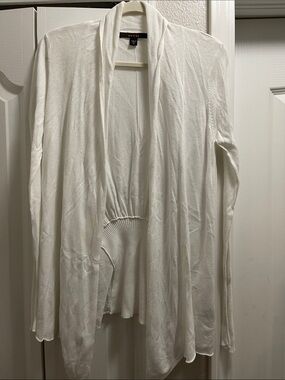 Fever Open-Front White Lightweight Draped Cardigan